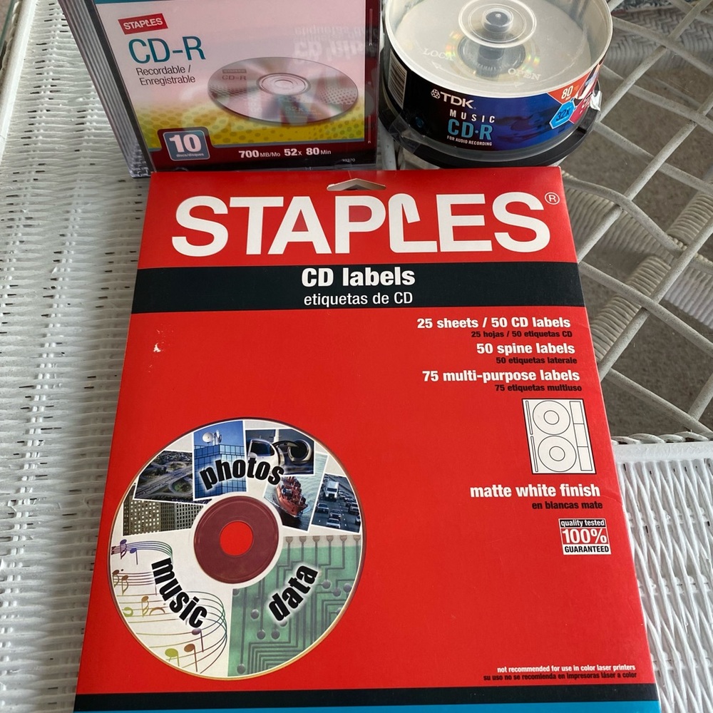 NWOT Staples CD-Rs, Staples CD Labels, and TDK Music CD-Rs